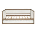 Full Size Upholstered Daybed With Trundle And Decoration, Wood Color Box Spring Not Required Full Wood Wood Daybeds Linen Upholstered