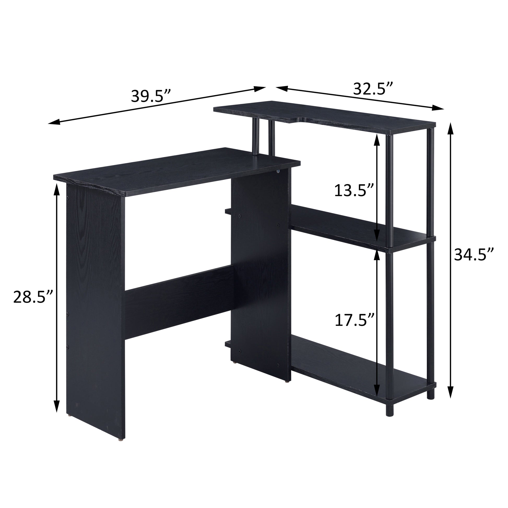 Black Office Desk With Bookshelf Black Writting Desk Triangular Office Rectangular Shelves Wood Metal Sled