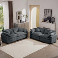 Modern Fabric Living Room Sofa Two Piece Set, Two 2 Seater Sofas With 8 Cushion Upholstery Large Deep Seat Recliner, Grey Corduroy Fabric Grey Corduroy 4 Seat