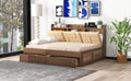 Full Size Wood Daybed With Upholstered Storage Shelves, Usb Ports And 2 Drawers, Wood Color Box Spring Not Required Full Wood Wood Bed Frame Solid Wood Mdf