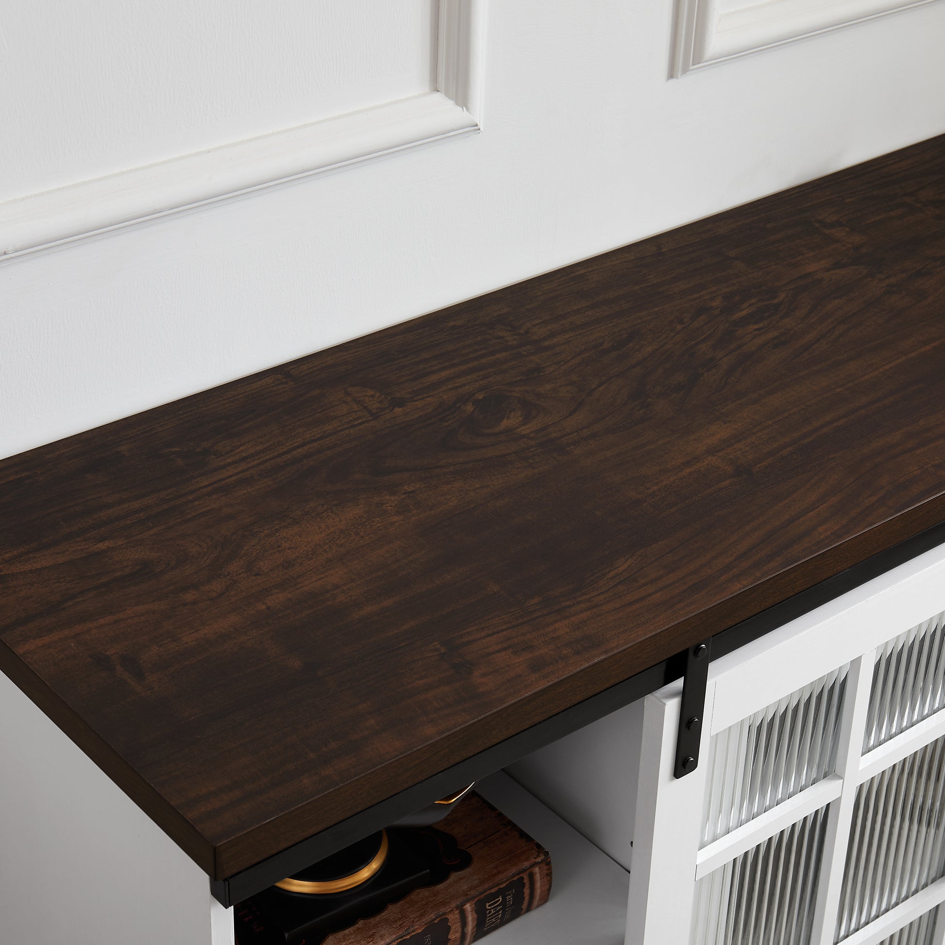 Multipurpose Sliding Door Tv Cabinet Large Storage Cabinet With 2 Sliding Glass Doors, Tv Desk Storage Rack, Adjustable Shelves For Tvs Up To 65", White Brown, 59.13"W*15.94"D*27.8"H White 60 69 Inches Mdf