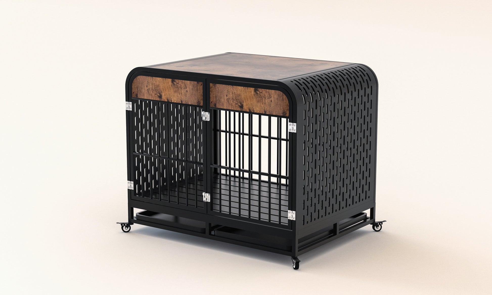 Heavy Duty Dog Crate Furniture Wooden Table Pet Dog Cage Kennel House Indoor Side End Table Decor With Removable Trays And Lockable Wheels For Medium And Large Dogs 42" Brown Brown Outdoor Kennel Large 41 70 Lbs Mdf Steel