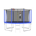 12Ft Trampoline For Kids & Adults With Basketball Hoop And Ball ,Recreational Trampolines With Safety Enclosure For Back Yard Outdoor Blue Metal