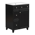 24 Inch Bathroom Vanity Cabinet With Ceramic Sink, 2 Drawers, 1 Door Black Bathroom Solid Wood Mdf