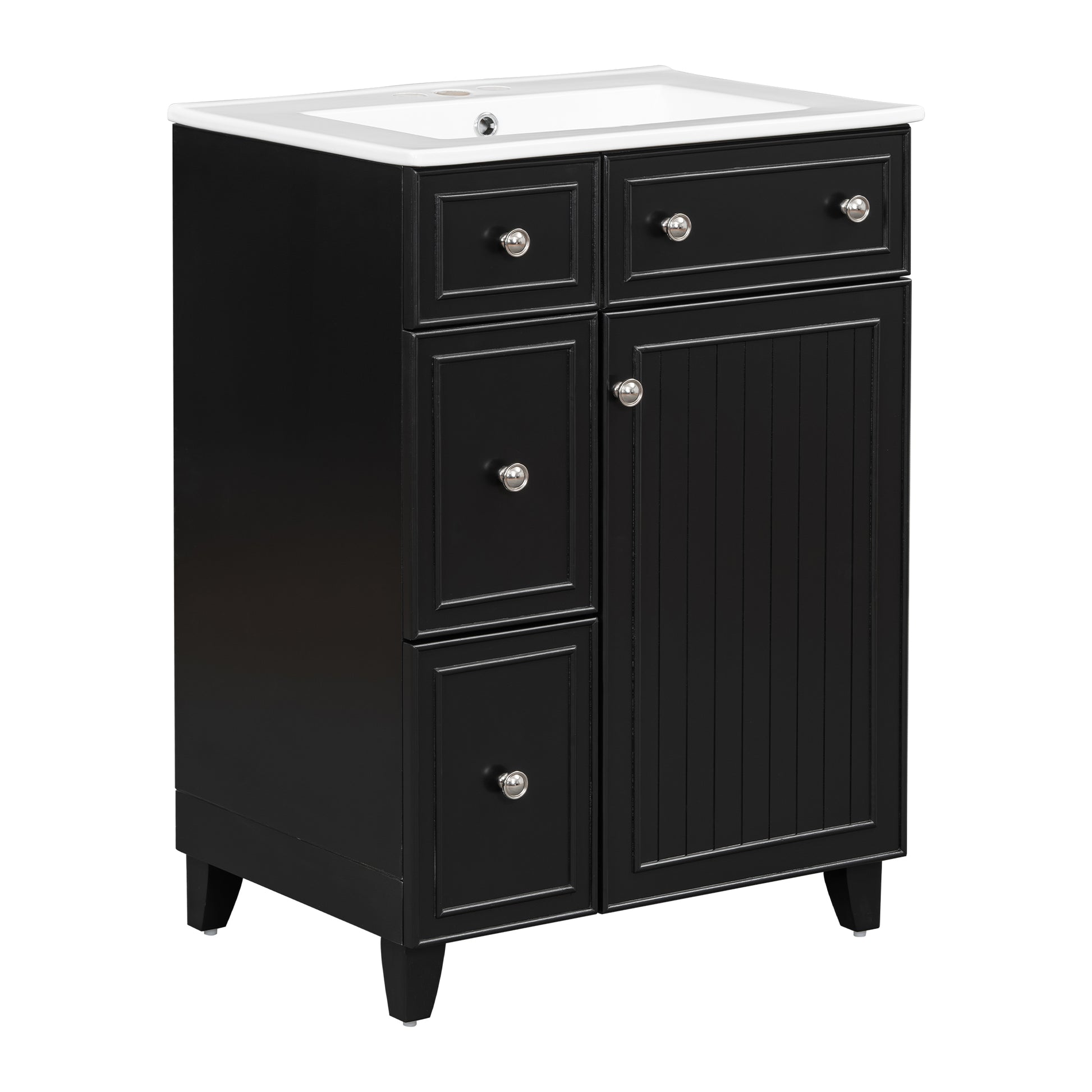 24 Inch Bathroom Vanity Cabinet With Ceramic Sink, 2 Drawers, 1 Door Black Bathroom Solid Wood Mdf