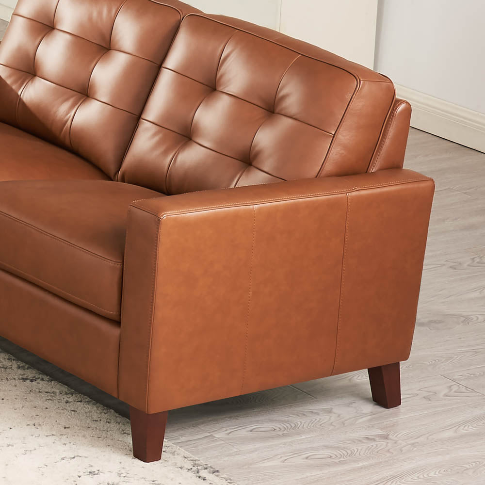 Aiden Leather Sofa Brown Memory Foam Genuine Leather 3 Seat