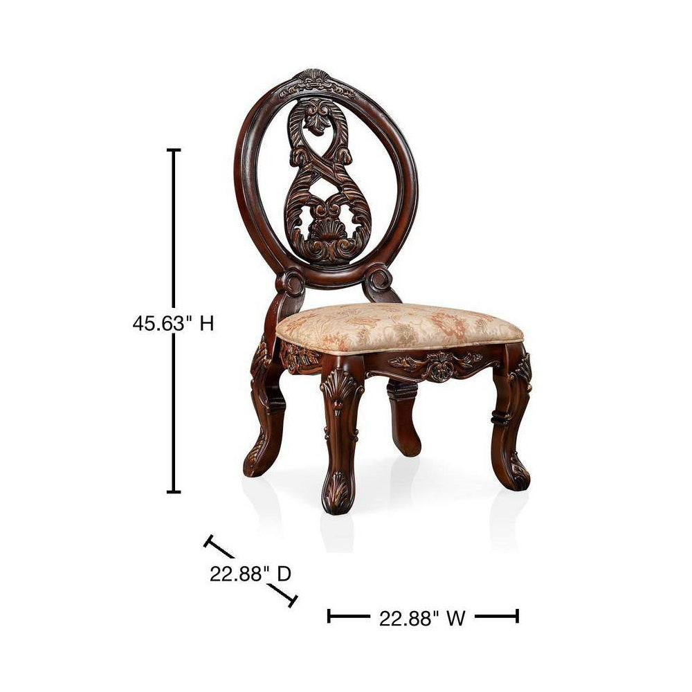 Traditional Brown Cherry 2Pcs Side Chairs Tan Fabric Seats W Welt Faux Wood Carved Details Solid Wood Dining Room Furniture Brown,Tan Brown Dining Room Luxury,Traditional,Vintage Dining Chairs