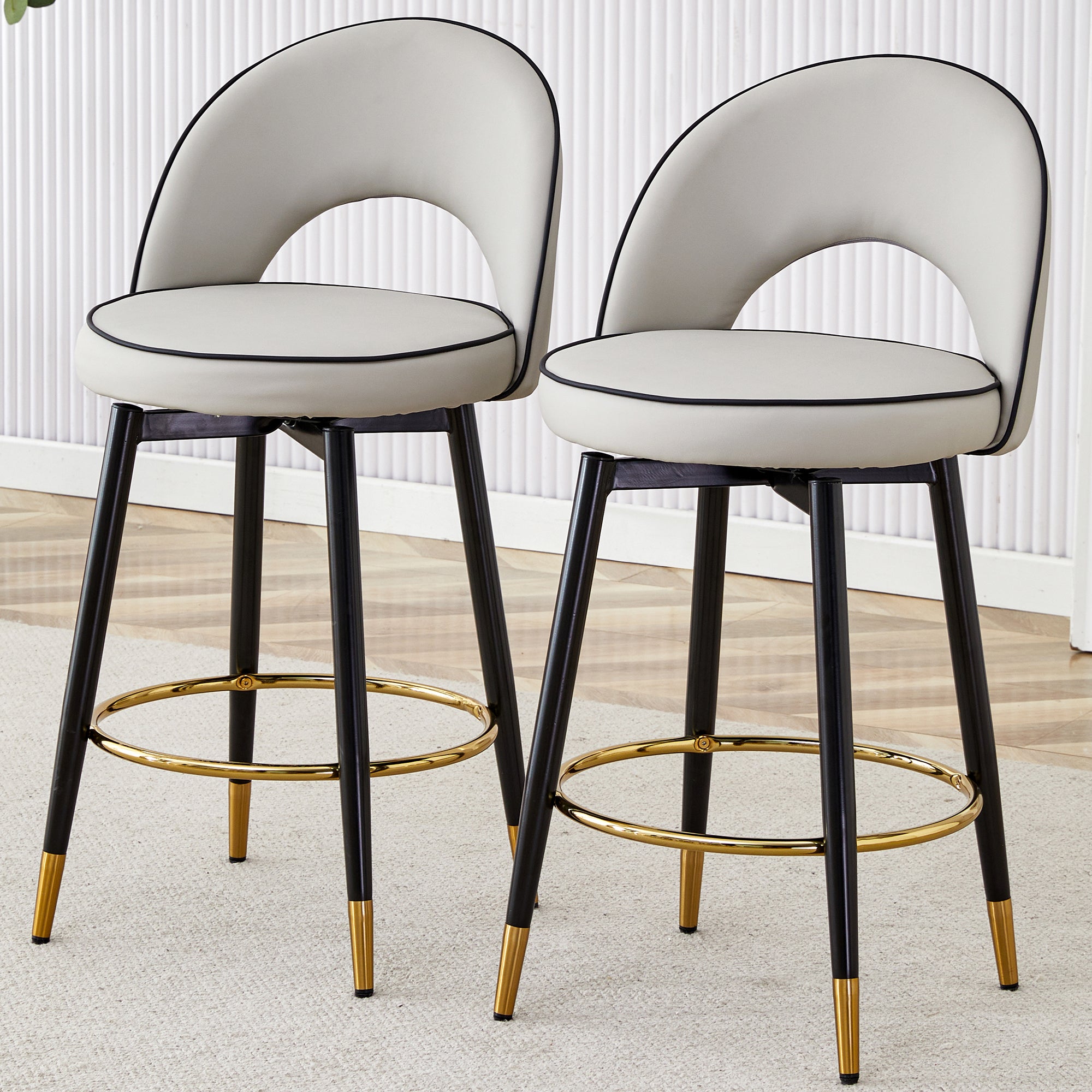 360 Rotatable Bar Chair.Modern Pu Comfortable Upholstered Bar Chair With Smooth And Beautiful Metal Legs For Dining Room, Kitchen, Terrace And Guest Office Chair . Gray Bar Stools Set Of 2 Pu