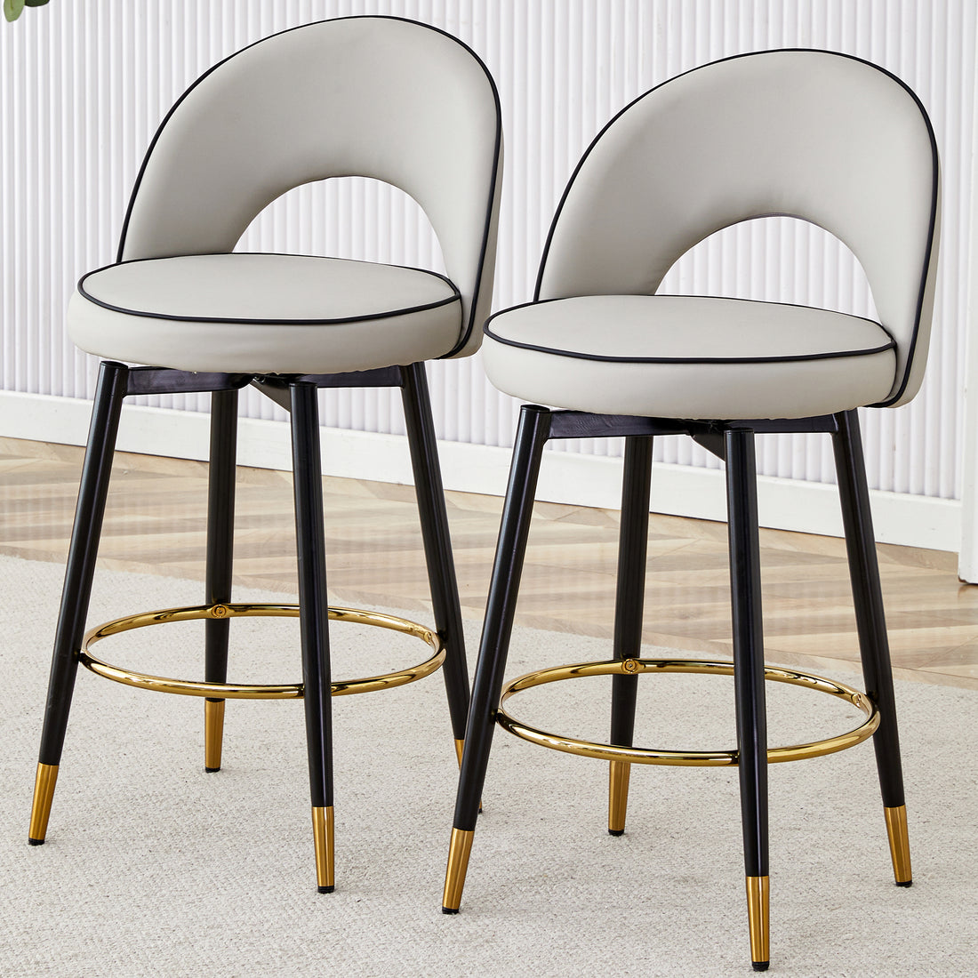 360 Rotatable Bar Chair.Modern Pu Comfortable Upholstered Bar Chair With Smooth And Beautiful Metal Legs For Dining Room, Kitchen, Terrace And Guest Office Chair . Gray Bar Stools Set Of 2 Pu