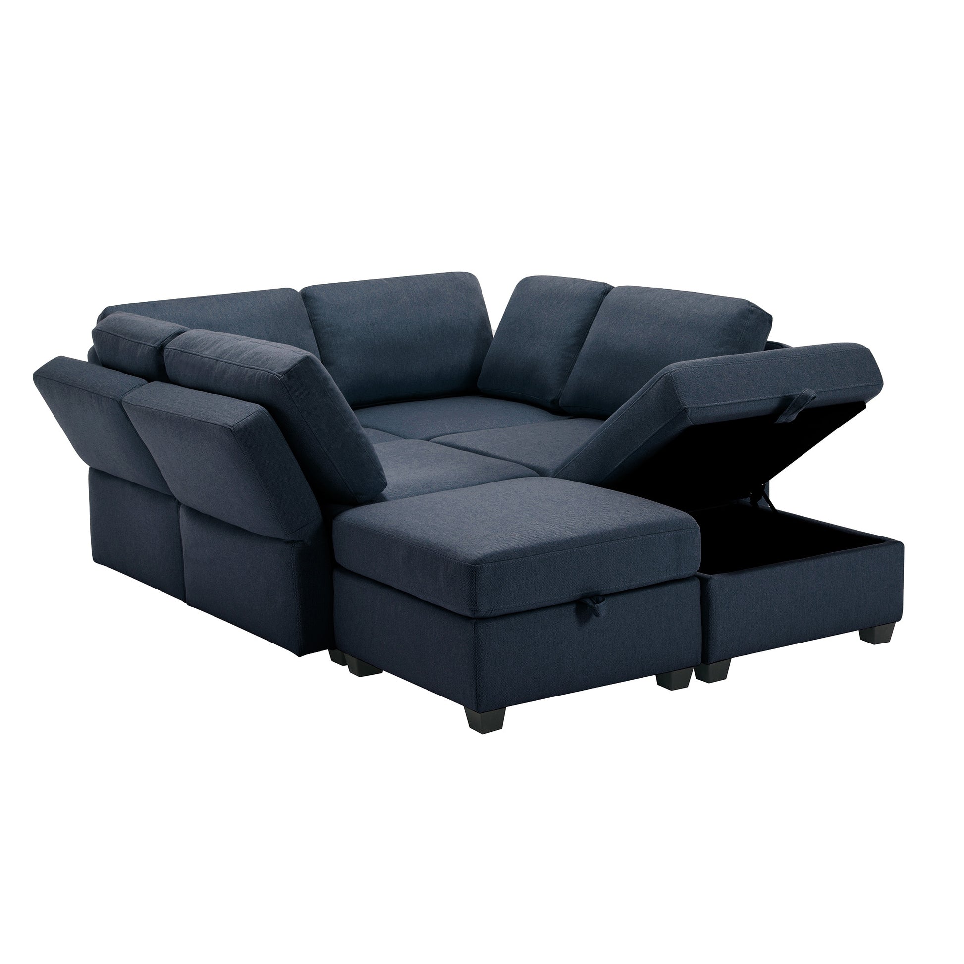 Oversized Modern 6 Seat Upholstered Sofa, Large Sectional Sofa With Storage Seats And Ottomanssofa Bed With Thick And Soft Cushions At All Sidesadjustable Arms And Backs Blue Blue Polyester 4 Seat