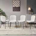 Off White Boucle Dining Chairs Set Of 4,Mid Century Modern Upholstered Pu Leather Chairs,For Kitchen Dining Room Metal Plaid Off White Dining Room Powder Coated Foam Dry Clean Modern Dining Chairs Solid Back Foam Boucle