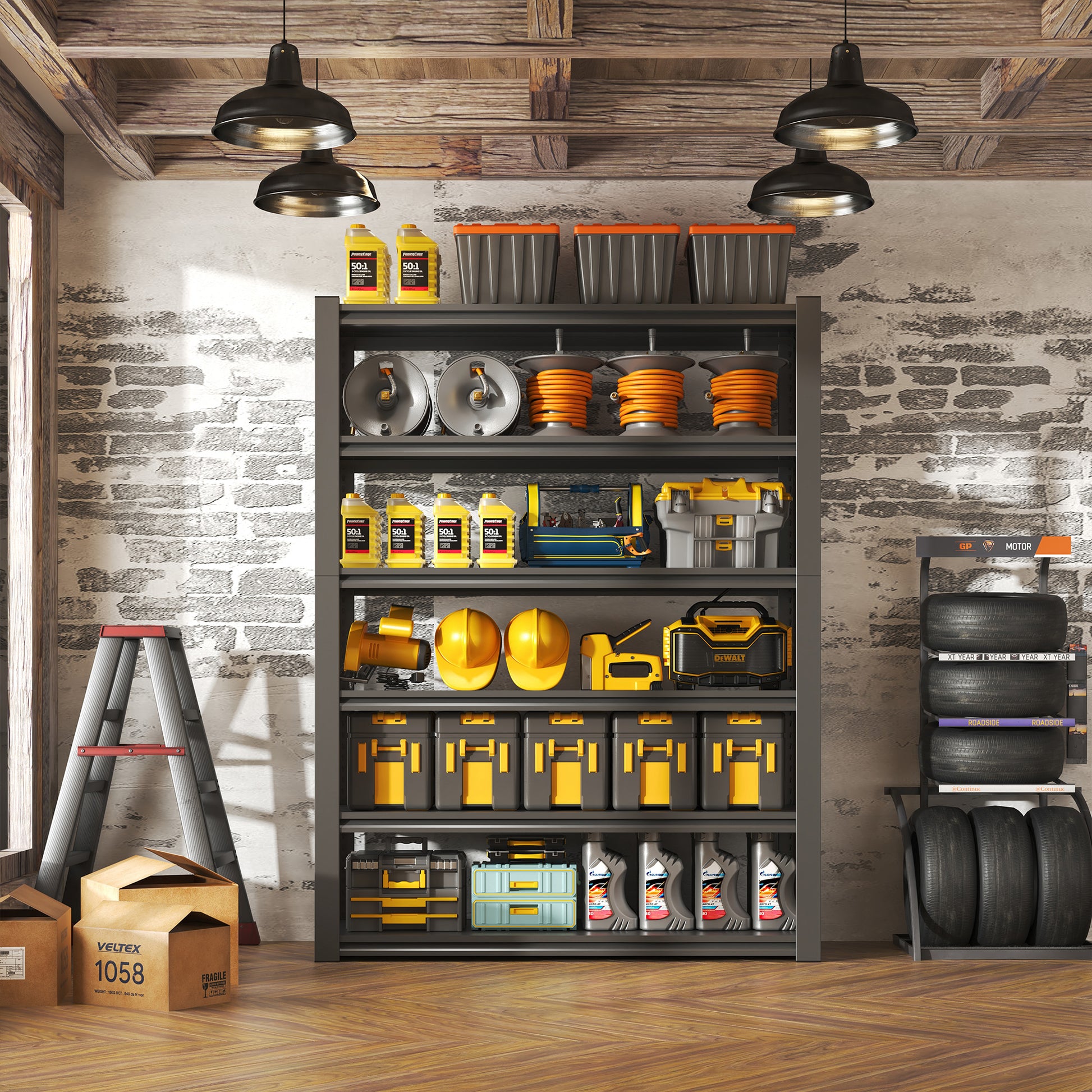 82"H 6 Tier Metal Shelves For Storage Garage Shelving 2400Lbs Heavy Duty Storage Shelves Adjustable Garage Shelf Industrial Shelving Unit Storage Utility Rack,48"W*18"D*82"H,Black 6 Black Gray