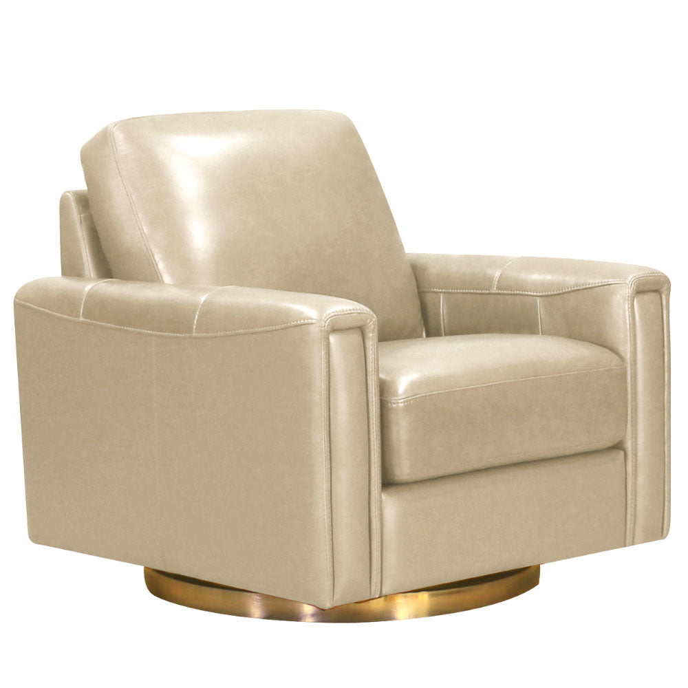 Hayward Swivel Leather Chair Ivory White Memory Foam Genuine Leather
