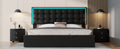 3 Pieces Bedroom Sets,Queen Size Upholstered Bed With Led Lights,Hydraulic Storage System, Two Nightstands With Crystal Decoration,Black Queen Black 3 Piece Set Wood