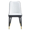 Table And Chair Set.The Table Has A Glass Top With Imitation Marble Pattern Stickers And Stainless Steel Golden Legs. Paried With Chairs With Pu Artificial Leather Backrest Cushions And Black Legs. White Gold Seats 8 Glass Metal