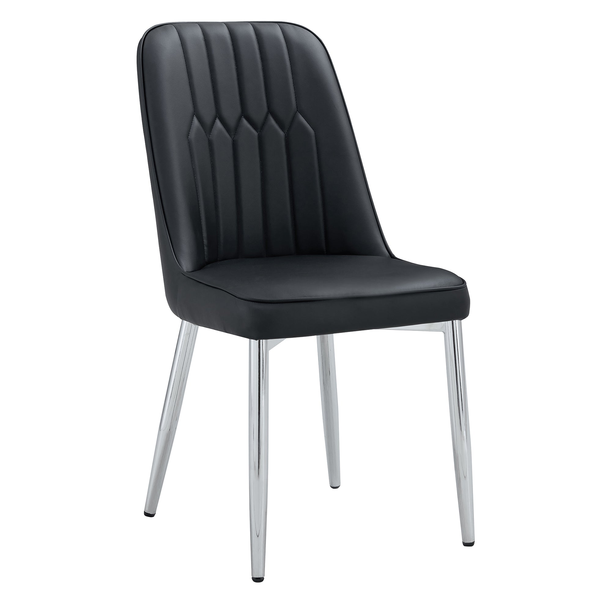 4 Modern Dining Chairs, Smooth Pu Leather Backrest And Silver Toned Metal Legs For A Comfortable Home Experience For Kitchens, Bedrooms And Offices. Black Pu