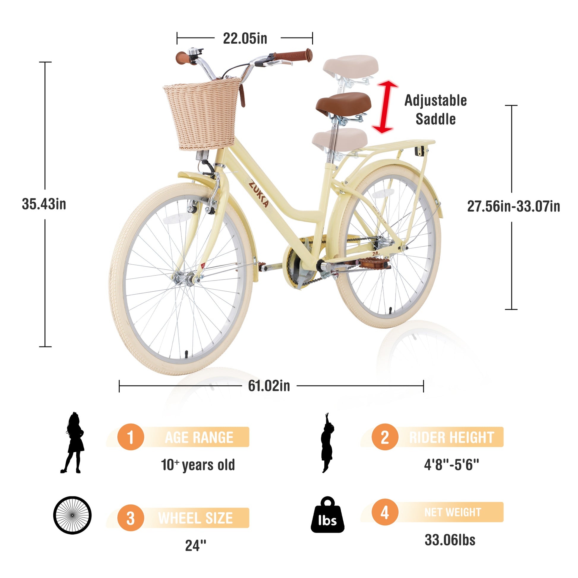 Steel Frame,Multiple Colors, For 10 Years Old Girls Bike,24 Inch Wheel Cycling Yellow Garden & Outdoor Steel