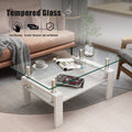 Rectangle Coffee Table, Tempered Glass Tabletop With Mdf Layer, Modern Table For Living Roomtransparent Glass Transparent Tempered Glass