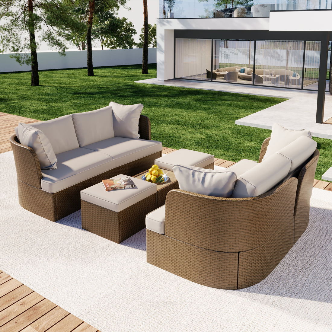 Customizable Outdoor Patio Furniture Set, Wicker Furniture Sofa Set With Thick Cushions, Suitable For Backyard, Porch. Yes Beige Garden & Outdoor Complete Patio Sets Hdpe