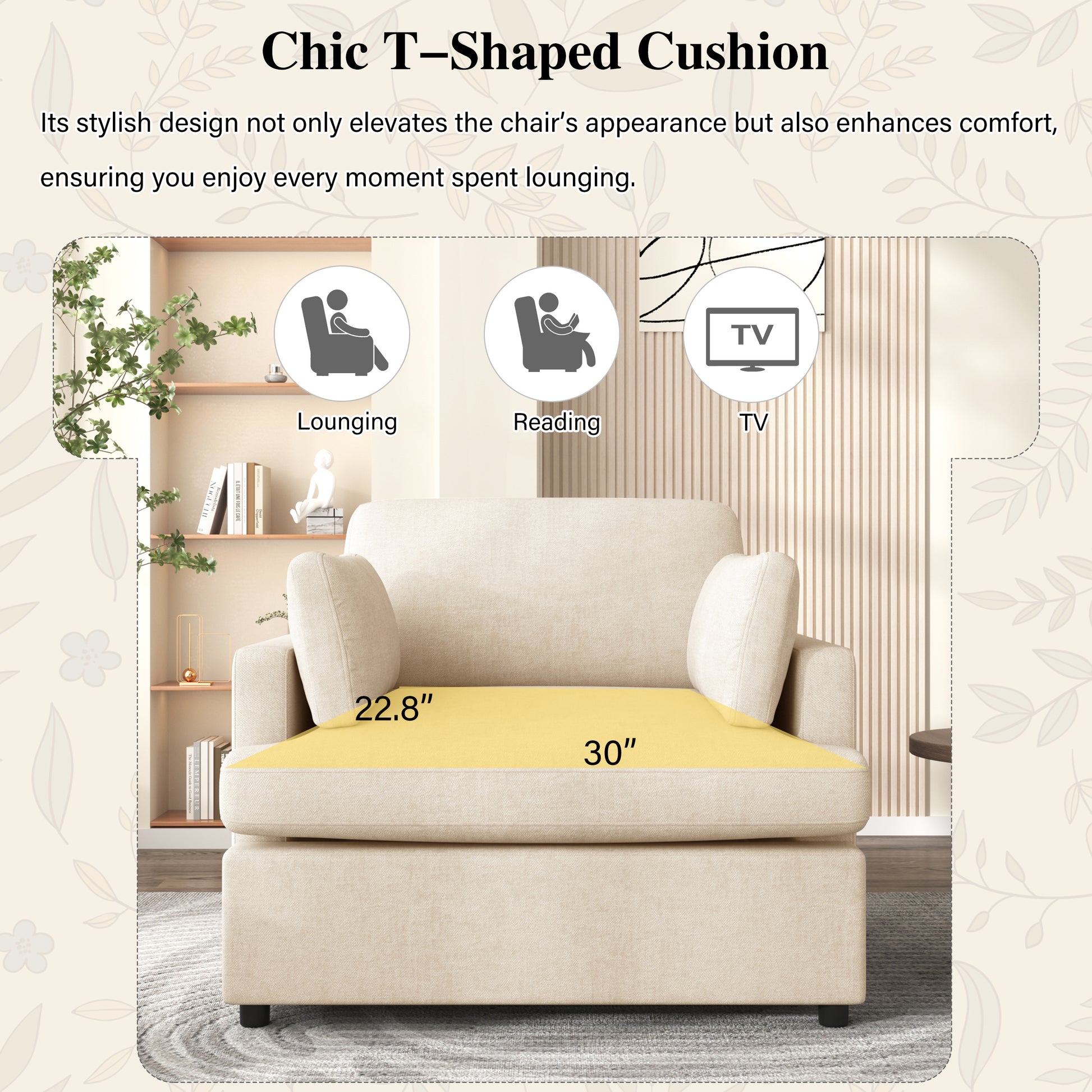 Mirod Oversized Accent Chair Comfortable Armrest Cushions, Versatile Neutral Style, Elegant Design, Durable Frame Beige Polyester