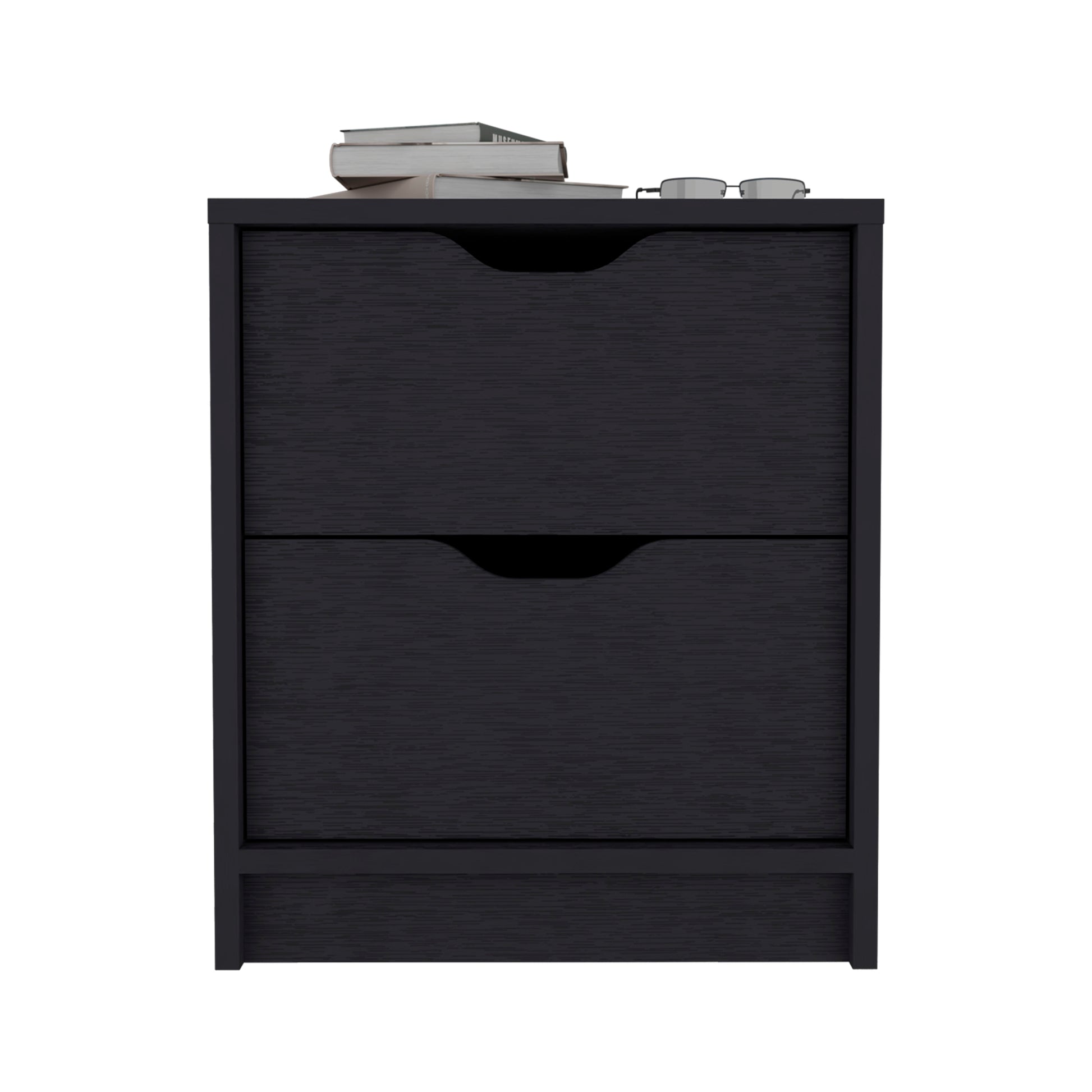 Double Drawer Nightstand 19"H, Bedside Table, Black Black Particle Board Particle Board