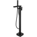 Matte Black Freestanding Tub Filler Floor Mount Faucet With Handheld Shower And Waterfall Spout Matte Black Brass