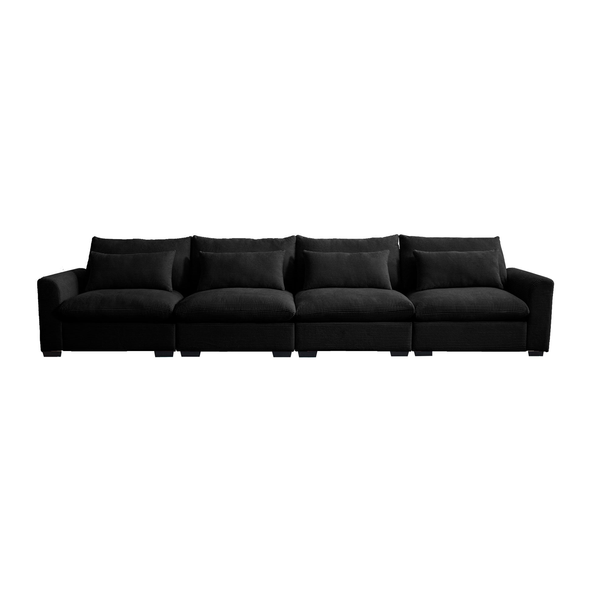 4 Seater Deep Seat Couches For Living Room, Comfy Black Corduroy Sofas For Living Room Modern With 4 Waist Pillows Black Corduroy 4 Seat