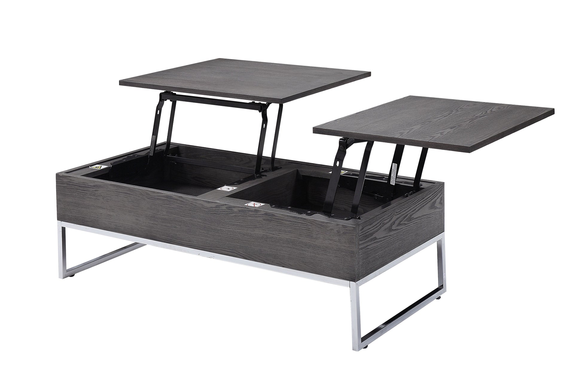 Grey Oak And Chrome Coffee Table With Lift Top Oak Silver Primary Living Space Rectangular Wood Metal Sled