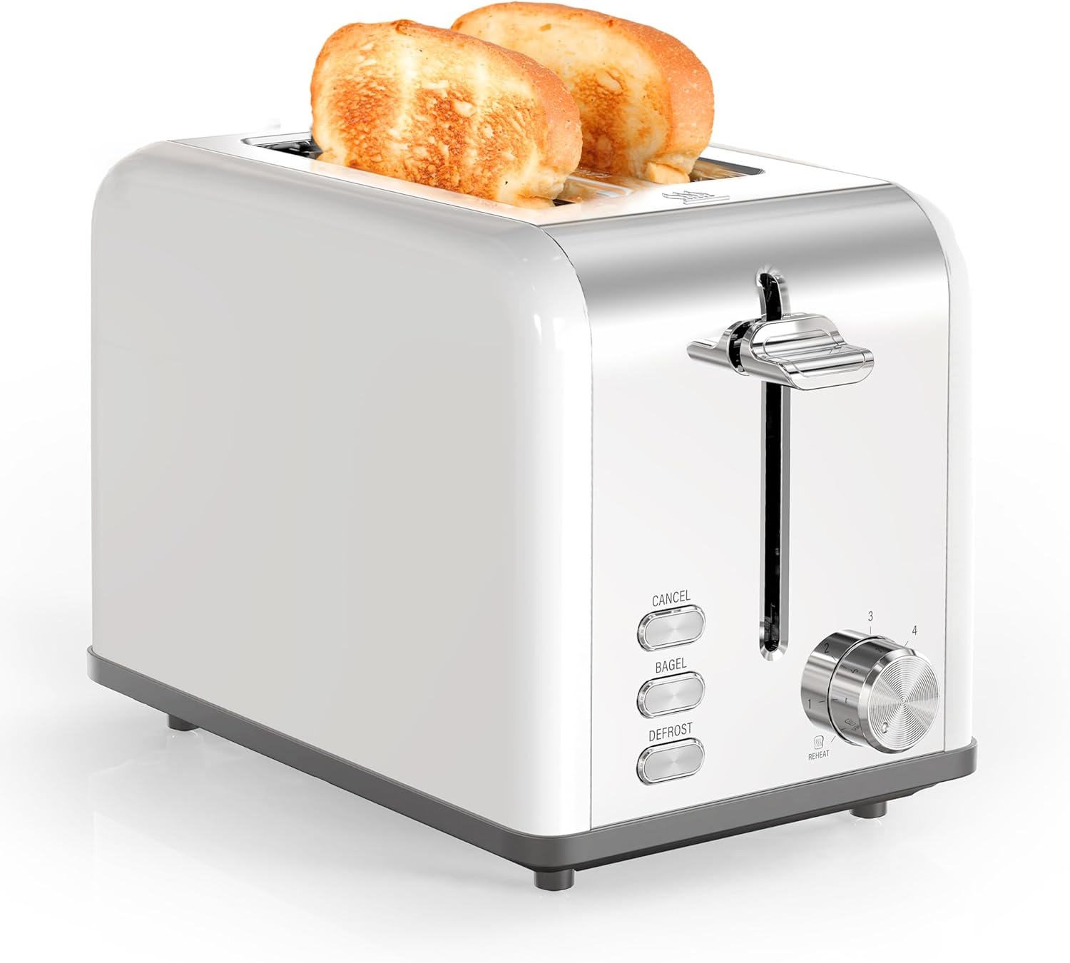 2 Slice Toaster With 6 Browning Setting And 3 Function, Extra Wide Slot & Removable Crumb Tray, Retro Stainless Steel Style, For Bread & Waffle White Stainless Steel