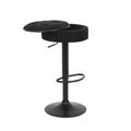 Round Storage Bar Stool Set Of 2, Black Linen Height Adjustable Barstool, 360 Counter Height Swivel Stool, Armless Bar Chair With Metal Frame For Kitchen Counter Dining Living Room Black Set Of 2 Foam Linen