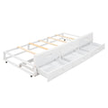 Full Size Platform Bed With Storage Headboard, Usb, Twin Size Trundle And 3 Drawers, White Box Spring Not Required Full White Wood Bedroom Bed Frame Solid Wood Mdf