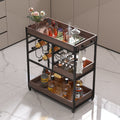 3 Tier Industrial Rolling Serving Cart With Lockable Wheels, Wine Rack Cart With Glass Holder For Indoor And Outdoor, Beverage Trolley Cart With 2 Removable Tray Antique Brown Brown Kitchen