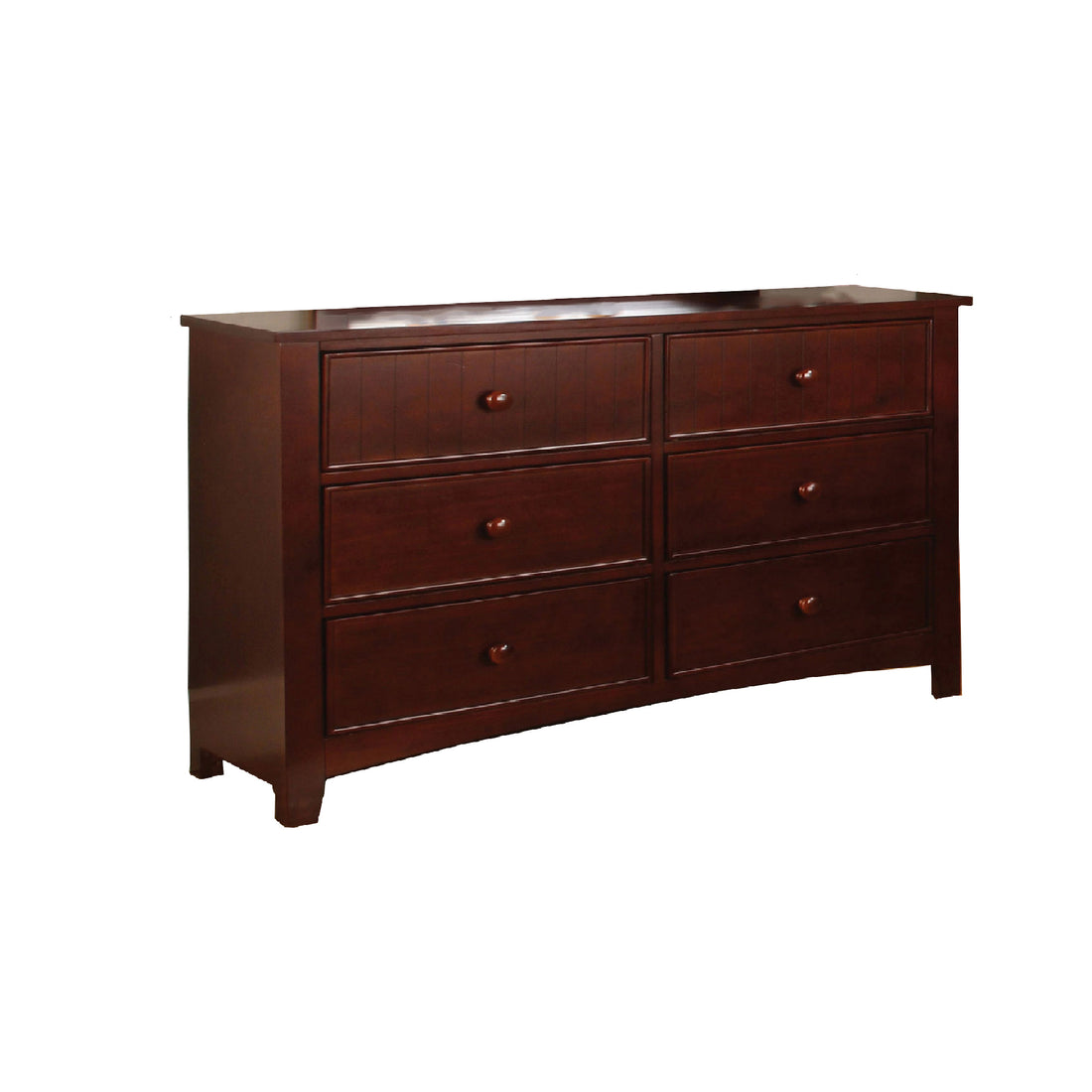 Wooden Dresser With 6 Drawers And Chamfered Legs, Cherry Brown Cherry Wood