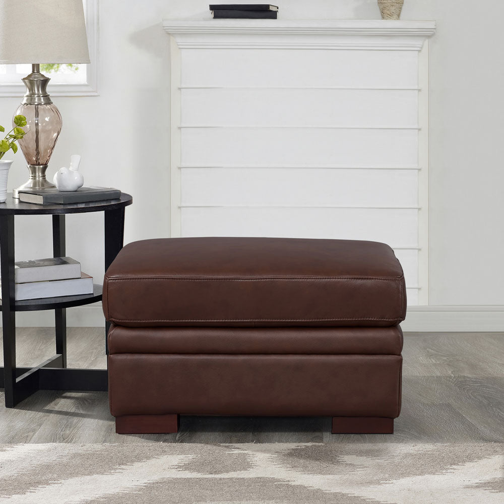 Dillon Leather Ottoman Raisin Genuine Leather Brown Memory Foam Genuine Leather