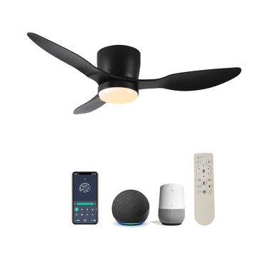 42" Smart Flush Mount Ceiling Fans With Lights Remote,Quiet Dc Motor,Outdoor Indoor Low Profile Ceiling Fan,Control With Wifi Alexa App,Dimmable,Abs Blades,For Modern Bedroom Patio Matte Black Abs Steel Q235