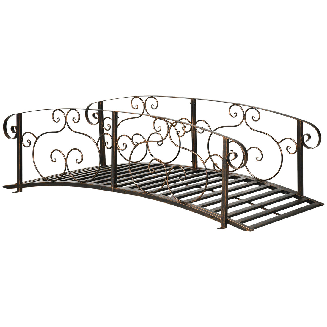 Outsunny 6' Metal Arch Backyard Garden Bridge, Safety Siderails, Arc Footbridge For Backyard Creek, Stream, Pond, Bronze Bronze Steel