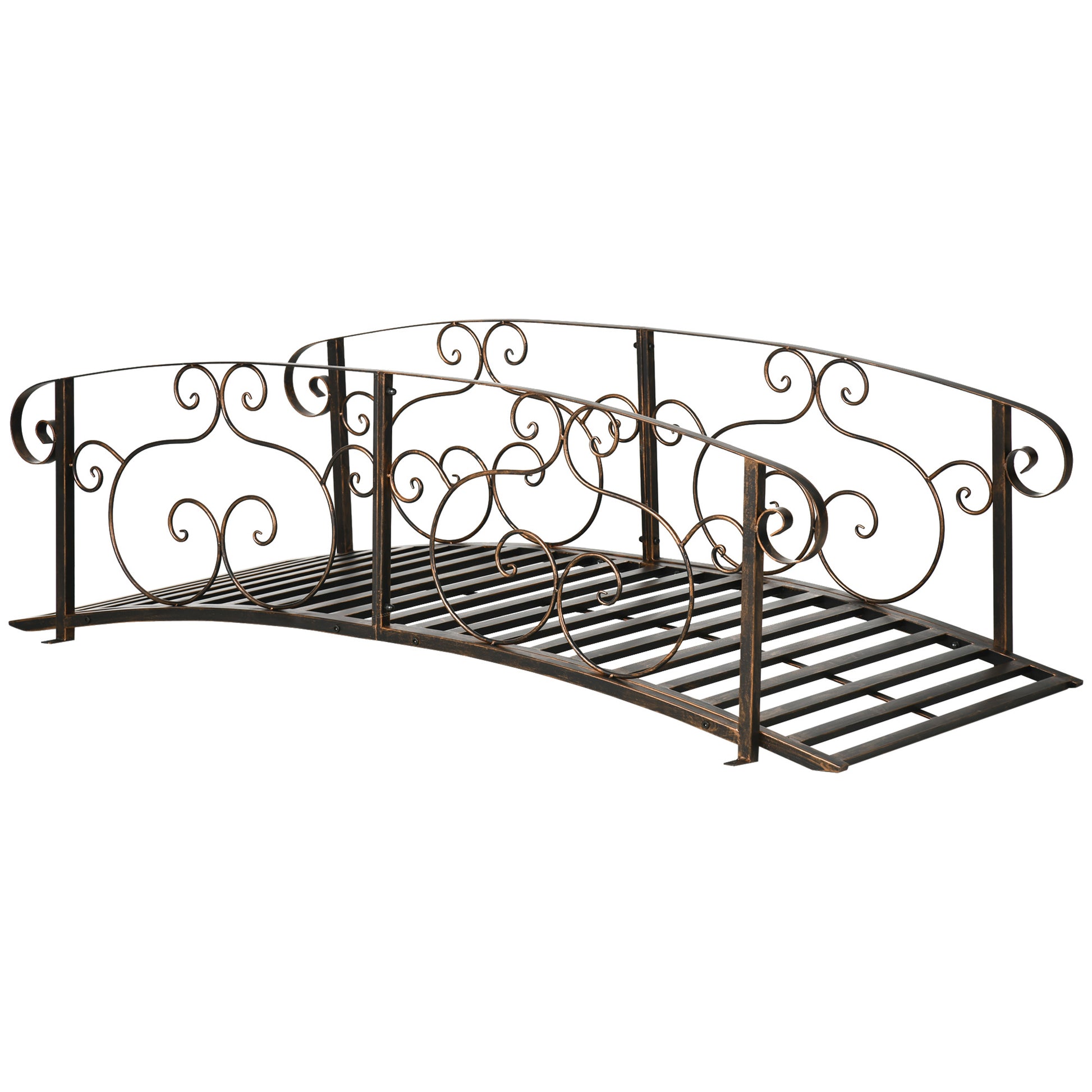 Outsunny 6' Metal Arch Backyard Garden Bridge, Safety Siderails, Arc Footbridge For Backyard Creek, Stream, Pond, Bronze Bronze Steel