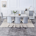 1 Table And 8 Chairs Set.Modern Grey Mdf Faux Marble Dining Table With Double V Shaped Supports.Paired With 8 Modern Pu Artificial Leather Soft Cushion With Silver Metal Legs.F Vv,C 1162 Gray Silver Seats 8 Mdf Metal