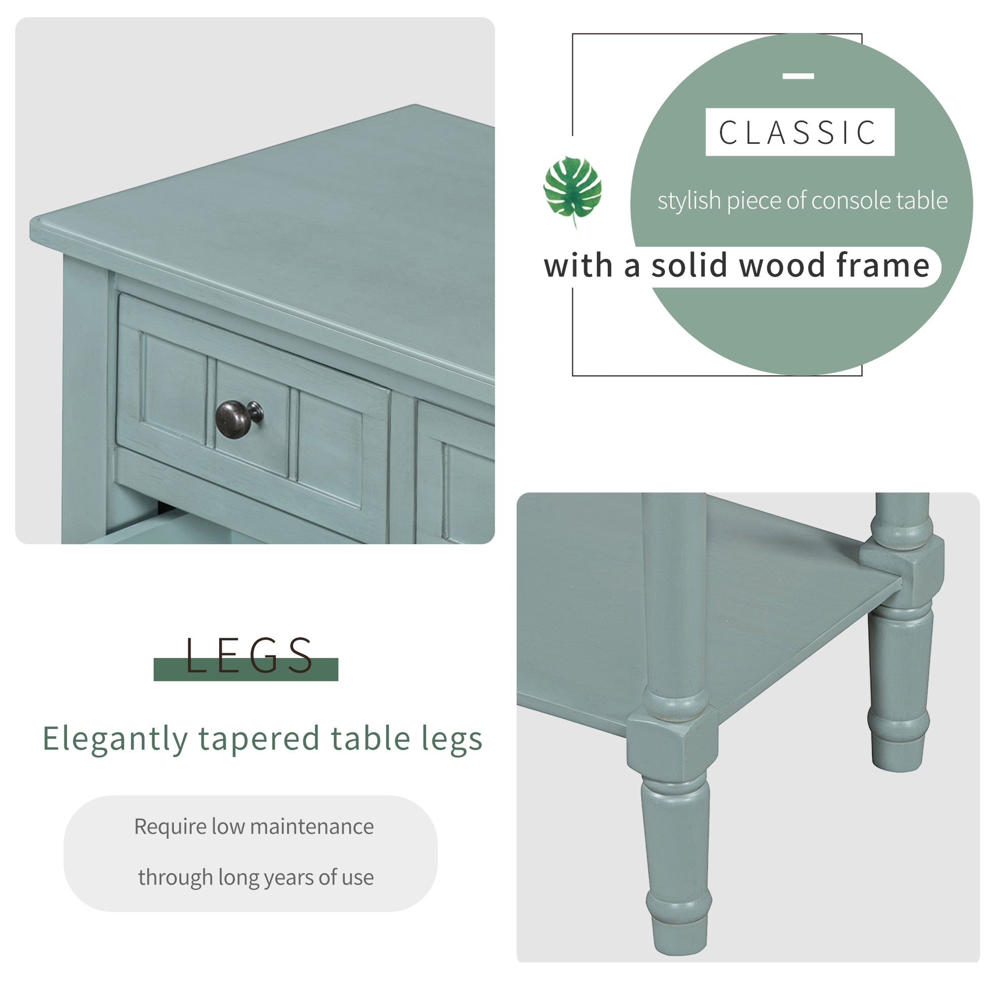 Narrow Console Table, Slim Sofa Table With Three Storage Drawers And Bottom Shelf Light Blue Light Blue Solid Wood Mdf