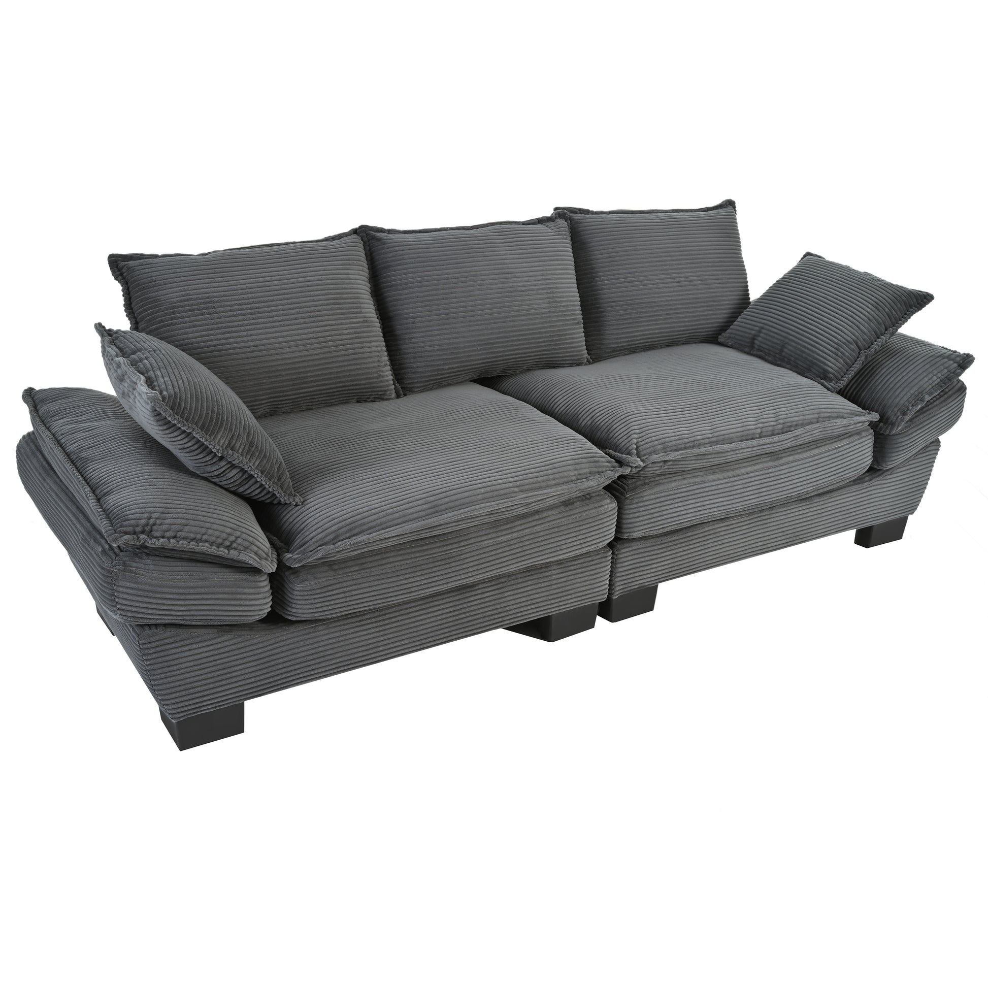 85.4" Modern Curved Sofa, Back Upholstered Couch With 2 Decorative Throw Pillows, Corduroy Fabric Couch For Living Room, Bedroomapartment Gray Corduroy 2 Seat