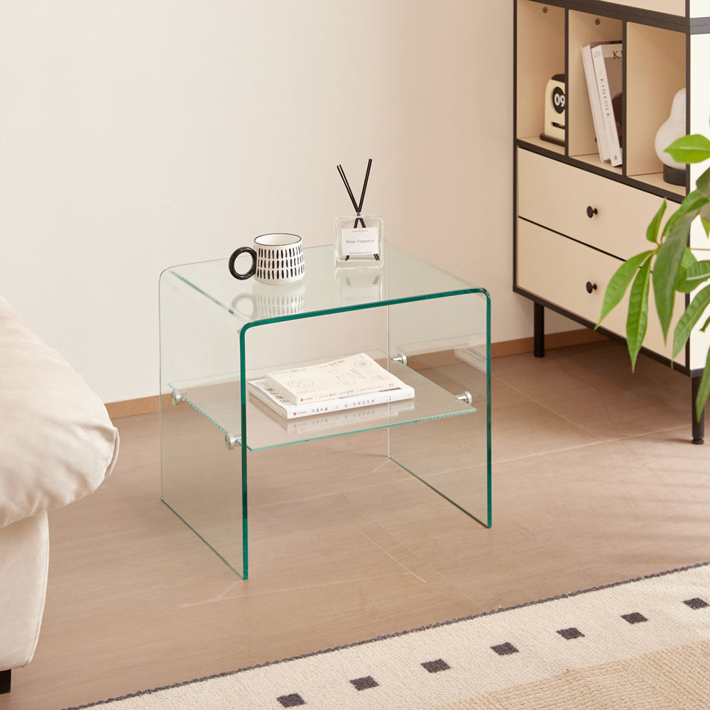 Clear Glass Side & End Table, Tempered Glass End Table Small Table Transparent Glass