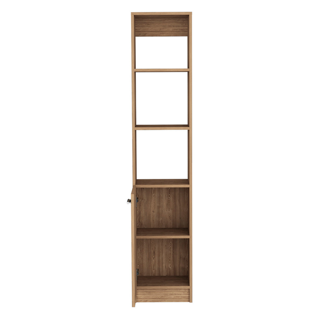 64H" Linen Single Door Cabinet, Three External Shelves, Two Interior Shelves And Metal Handle, Pine Beige Particle Board Particle Board