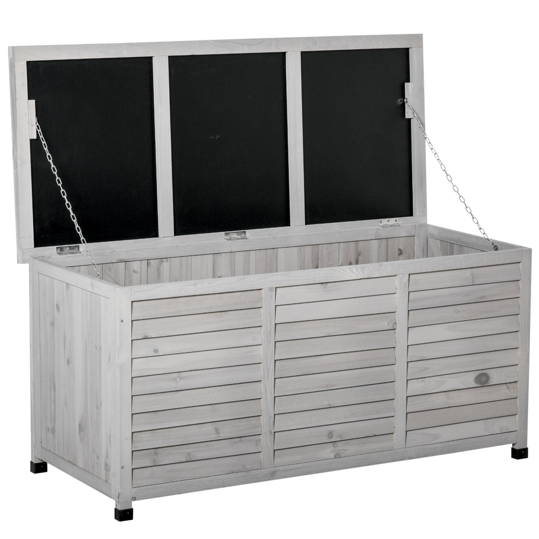 Outsunny 75 Gallon Wooden Deck Box, Outdoor Storage Container With Aerating Gap & Weather Fighting Finish, Grey Grey Wood