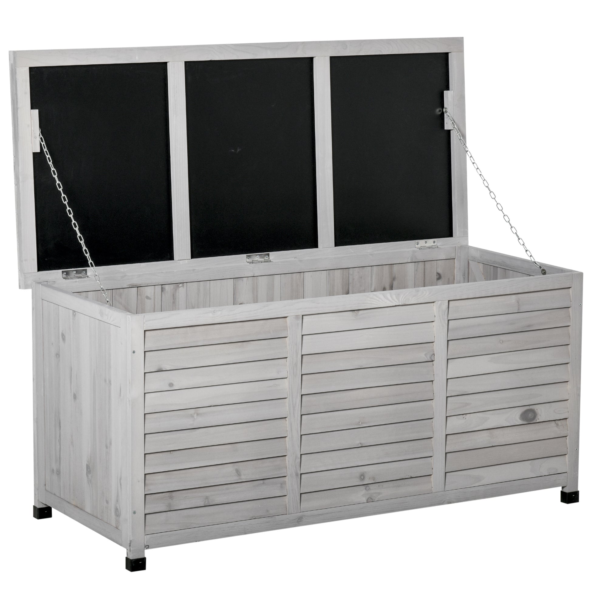 Outsunny 75 Gallon Wooden Deck Box, Outdoor Storage Container With Aerating Gap & Weather Fighting Finish, Grey Grey Wood