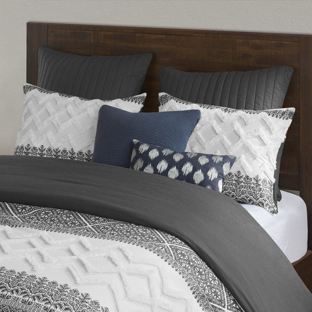 3 Piece Cotton Comforter Set With Chenille Tufting Gray King Cal King King Gray Cotton