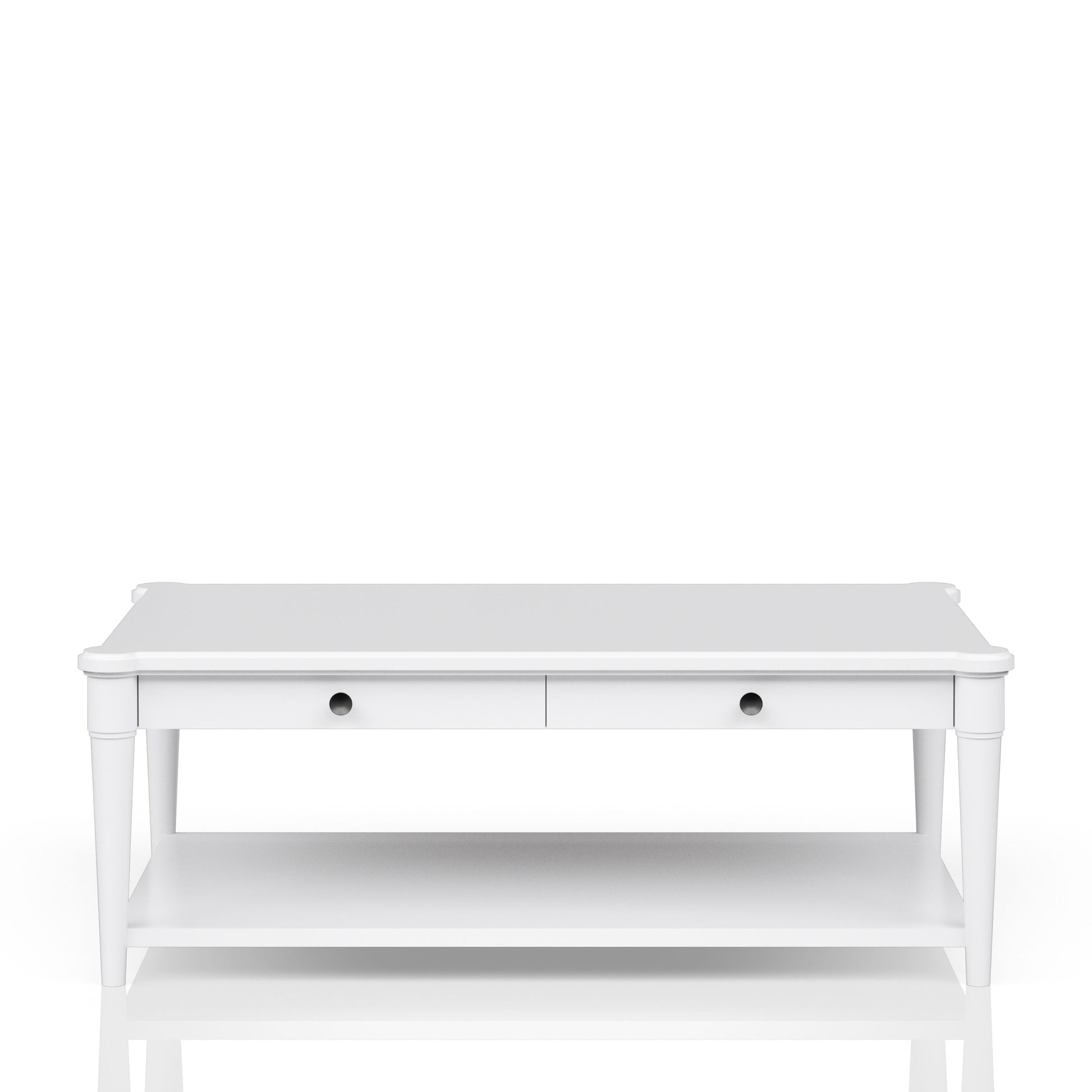 White Finished Cocktail Table With Two Storage Drawers And Casters White Solid Wood Mdf