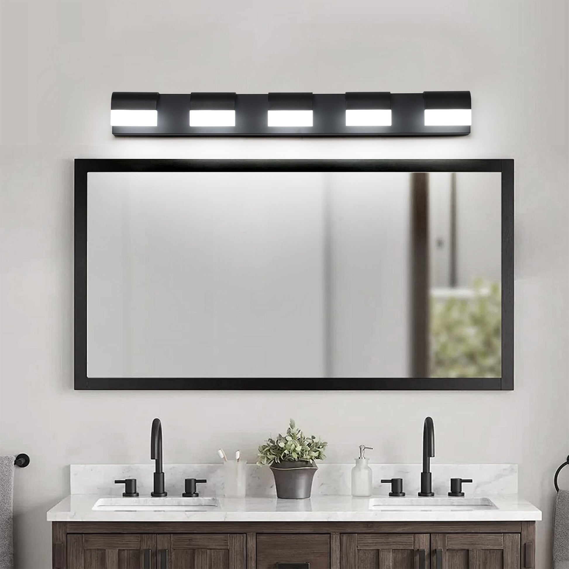 Modern Bathroom Vanity Lighting 5 Light Led Vanity Lights Over Mirror Bath Wall Lighting Black Acrylic,Iron