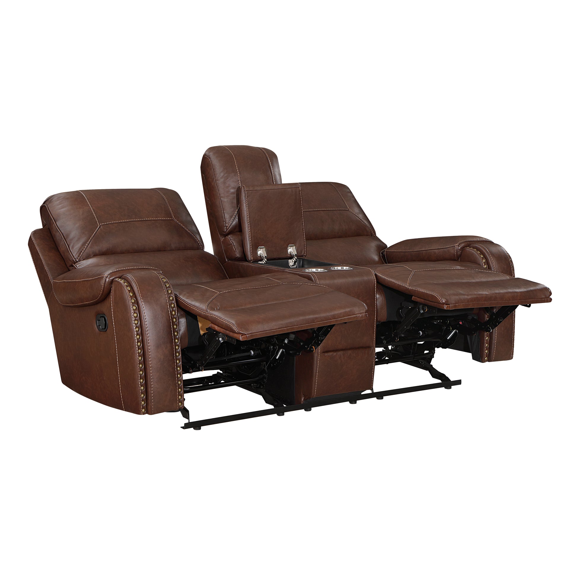 Comfortable Reclining Sofa 3Pc Set Brown Faux Leather Upholstered Reclining Sofa Loveseat Swivel Reclining Chair Trim, Power Usb Ports, Cupholders, Modern Living Room Furniture Brown Faux Leather Wood Primary Living Space Modern Plywood,Solid Wood 6 Seat