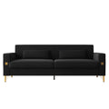 Fx P18 Bk Sofa Luxury Velvet Sofa With Gold Accents Modern 3 Seat Couch With Plush Cushions, Perfect For Living Room And Office Decor Black Velvet 3 Seat