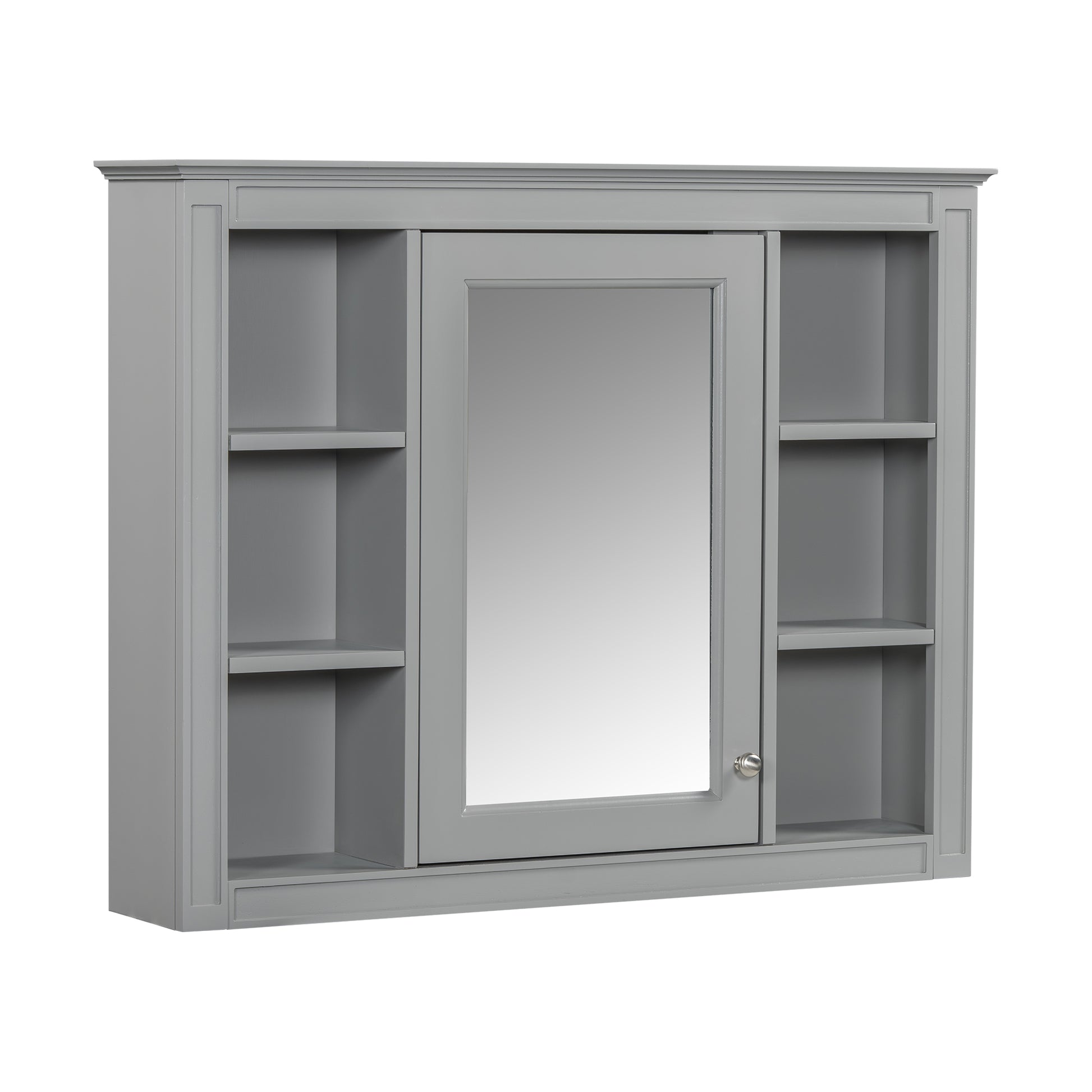 35'' X 27.5'' Medicine Cabinet, Wall Mounted Bathroom Storage Cabinet, Modern Bathroom Wall Cabinet With Mirror, Mirror Cabinet With 6 Open Shelves Not Include Bathroom Vanity Grey 1 5 Mirror Included Bathroom Wall Mounted Mdf Painted